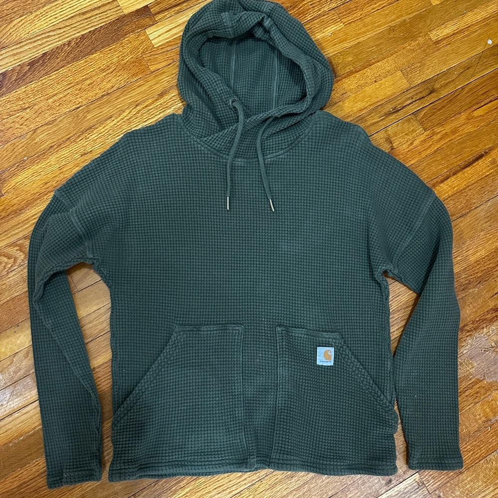 Carhartt Women's Dark Green Waffle-Knit Hooded Pullover